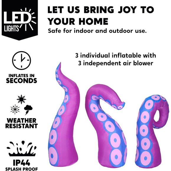 Joiedomi 3 Pcs Halloween Inflatables Octopus Tentacle Outdoor Window Decorations - Picture 3 of 8